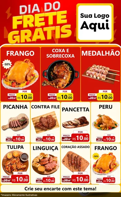 Modelo de Encarte para Encarte Grande com o tema Dia do Frete Grátis para Assados