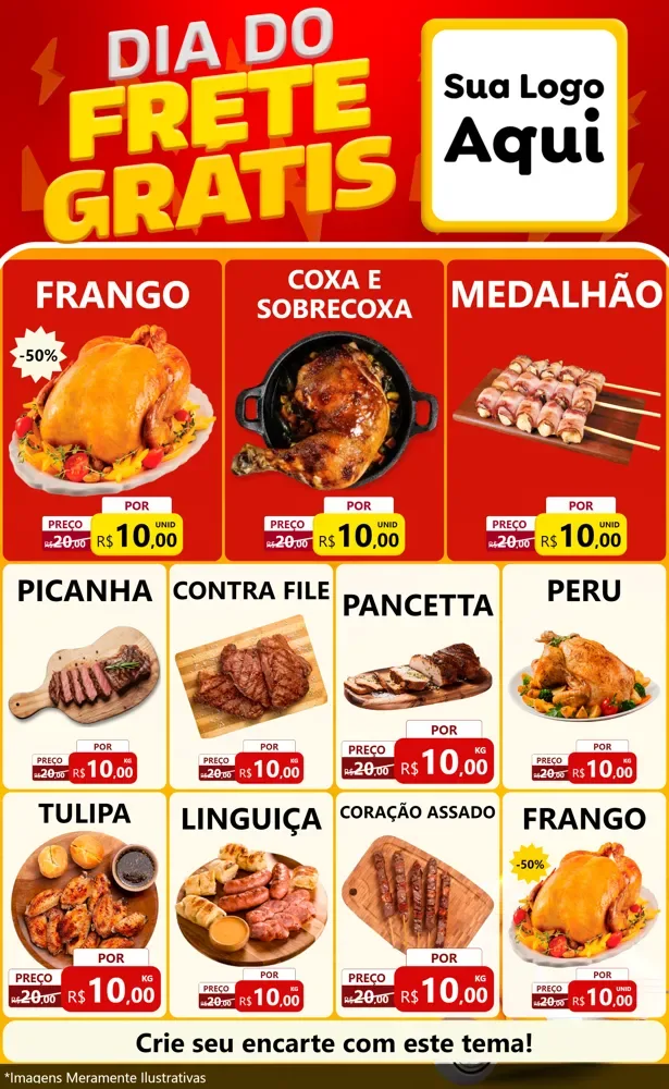 Modelo de Encarte para Encarte Grande com o tema Dia do Frete Grátis para Assados