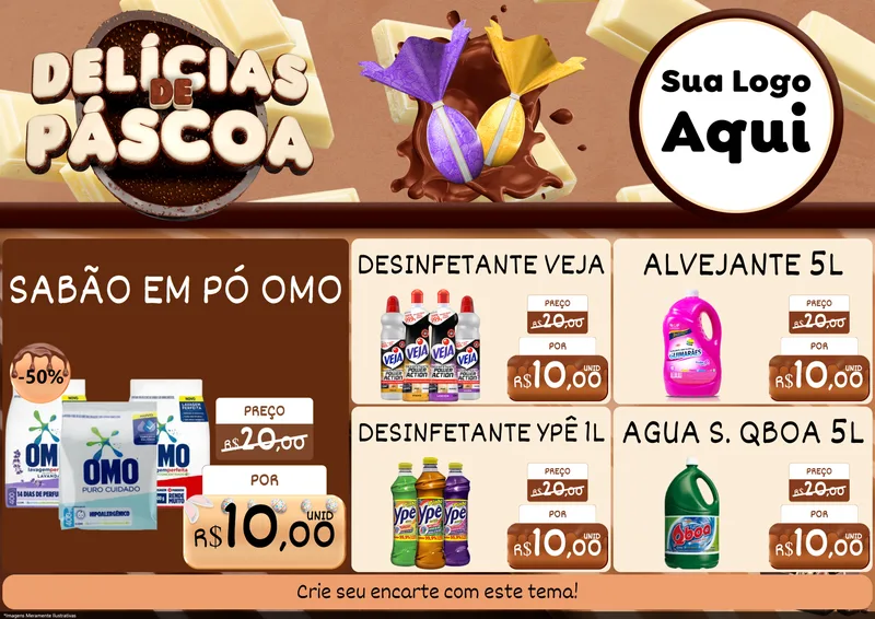 Modelo de Encarte para Encarte A4 Horizontal com o tema Delícias de Páscoa para Produtos de Limpeza