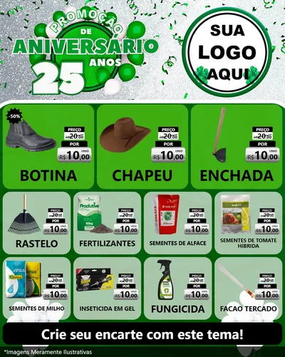 Modelo de Rede Social para Feed Instagram com o tema Promoção de Aniversário - 25 Anos para Agropecuária