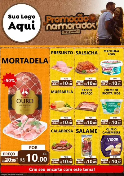 Modelo de Encarte para Encarte A4 Vertical com o tema Promoção Namorados para Frios e Laticínios