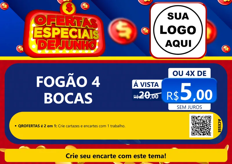 Modelo de Cartaz para Cartaz A4 Horizontal com o tema Ofertas Especiais de Junho para Móveis e Eletro