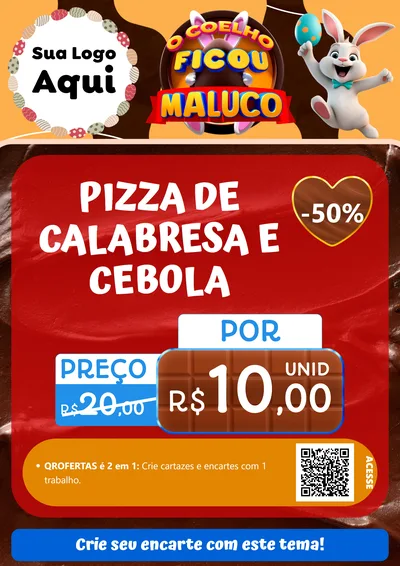 Modelo de Cartaz para Cartaz A4 Vertical com o tema O Coelho Ficou Maluco - Páscoa para Pizzaria