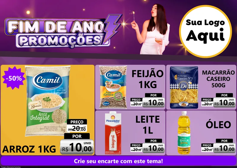 Modelo de Encarte para Encarte A4 Horizontal com o tema Fim de Ano Promoções para Supermercado