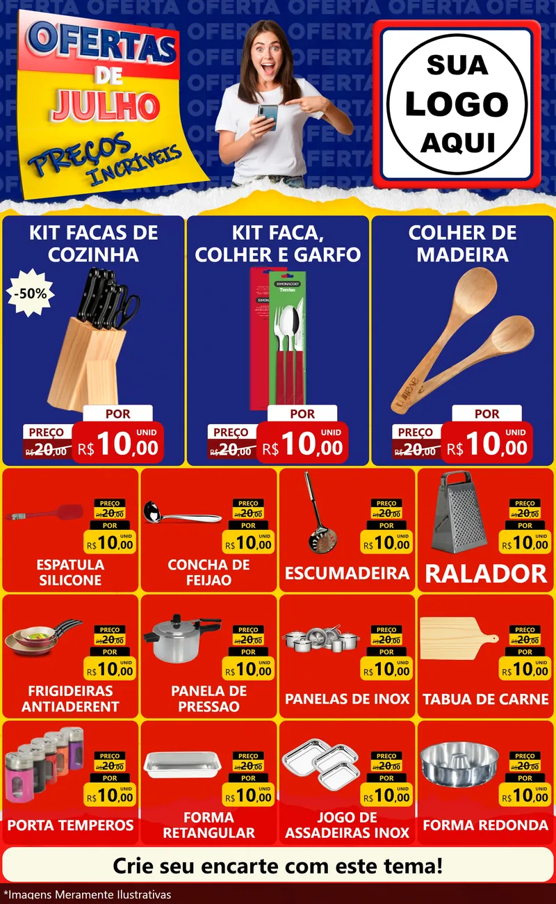 Modelo de Encarte para Encarte Grande com o tema Ofertas de Julho - Preços Incríveis para Utilidades Domésticas