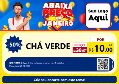 Modelo de Cartaz para Cartaz A4 Horizontal com o tema Abaixa Preço em Janeiro para Produtos Naturais