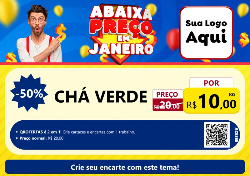 Modelo de Cartaz para Cartaz A4 Horizontal com o tema Abaixa Preço em Janeiro para Produtos Naturais