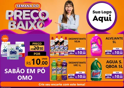 Modelo de Encarte para Encarte A4 Horizontal com o tema Semana do Preço Baixo para Produtos de Limpeza