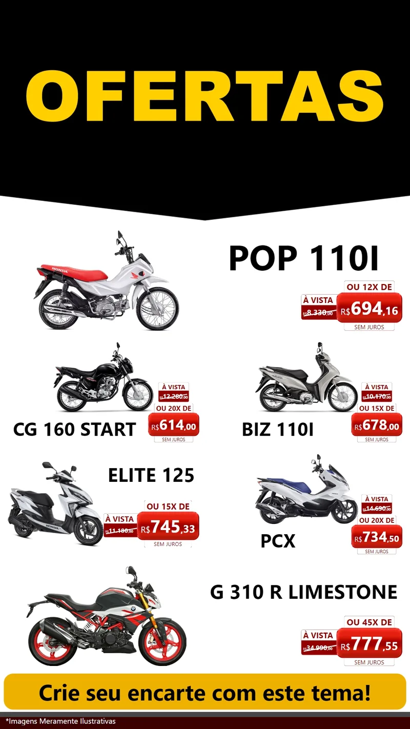 Modelo de TV para TV Vertical com o tema Ofertas Preto e Vermelho Cartaz para Concessionaria de Motos