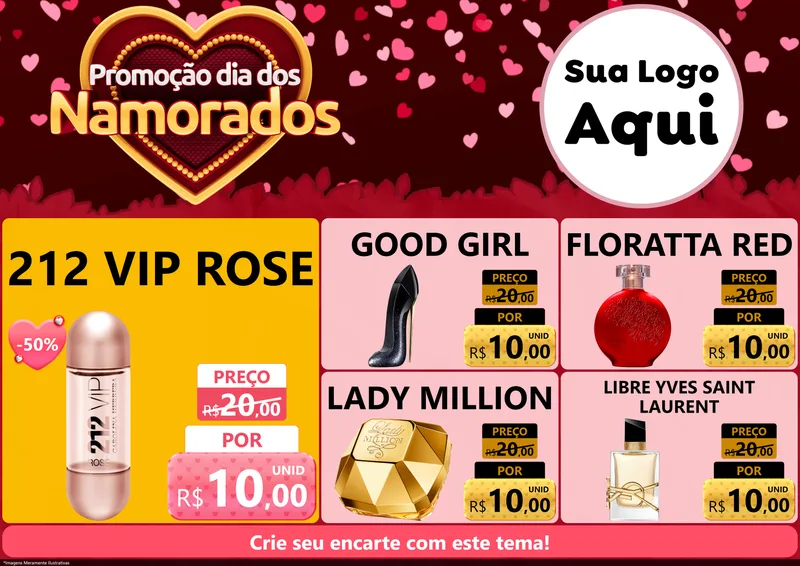 Modelo de Encarte para Encarte A4 Horizontal com o tema Promoção Dia Dos Namorados para Perfumes