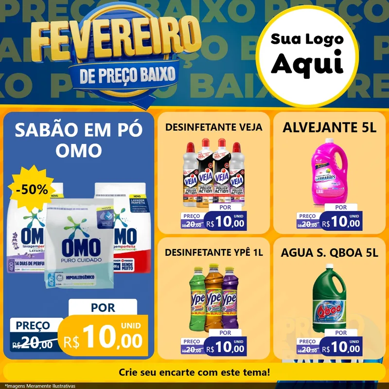 Modelo de Rede Social para Feed Facebook com o tema Fevereiro de Preço Baixo para Produtos de Limpeza