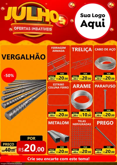 Modelo de Encarte para Encarte A4 Vertical com o tema Julho Ofertas Imbatíveis para Ferragens