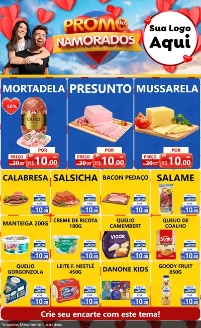 Modelo de Encarte para Encarte Grande com o tema Promo dos Namorados para Frios e Laticínios