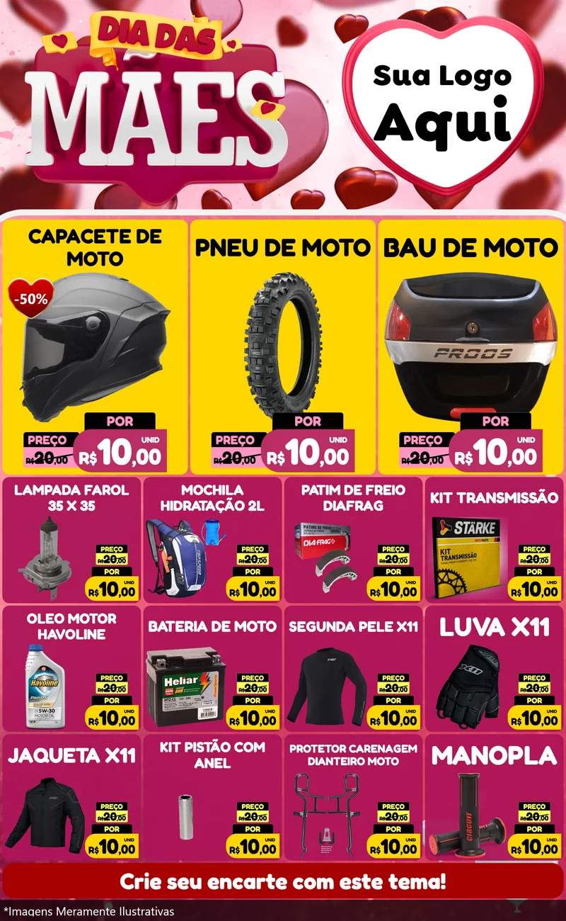 Modelo de Encarte para Encarte Grande com o tema Dia Das Mães para Moto peças