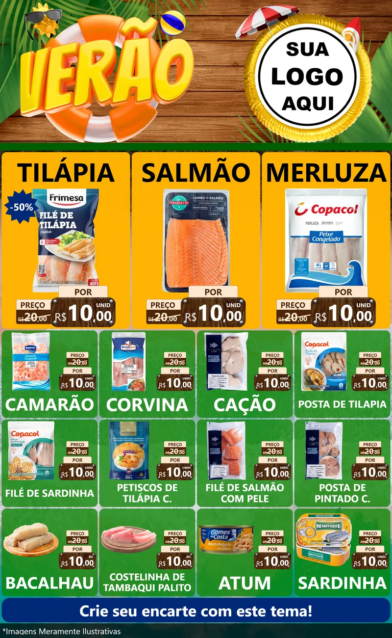 Modelo de Encarte para Encarte Grande com o tema Verão para Peixaria