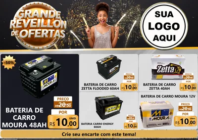 Modelo de Encarte para Encarte A4 Horizontal com o tema Grande Réveillon de Ofertas para Baterias Elétricas