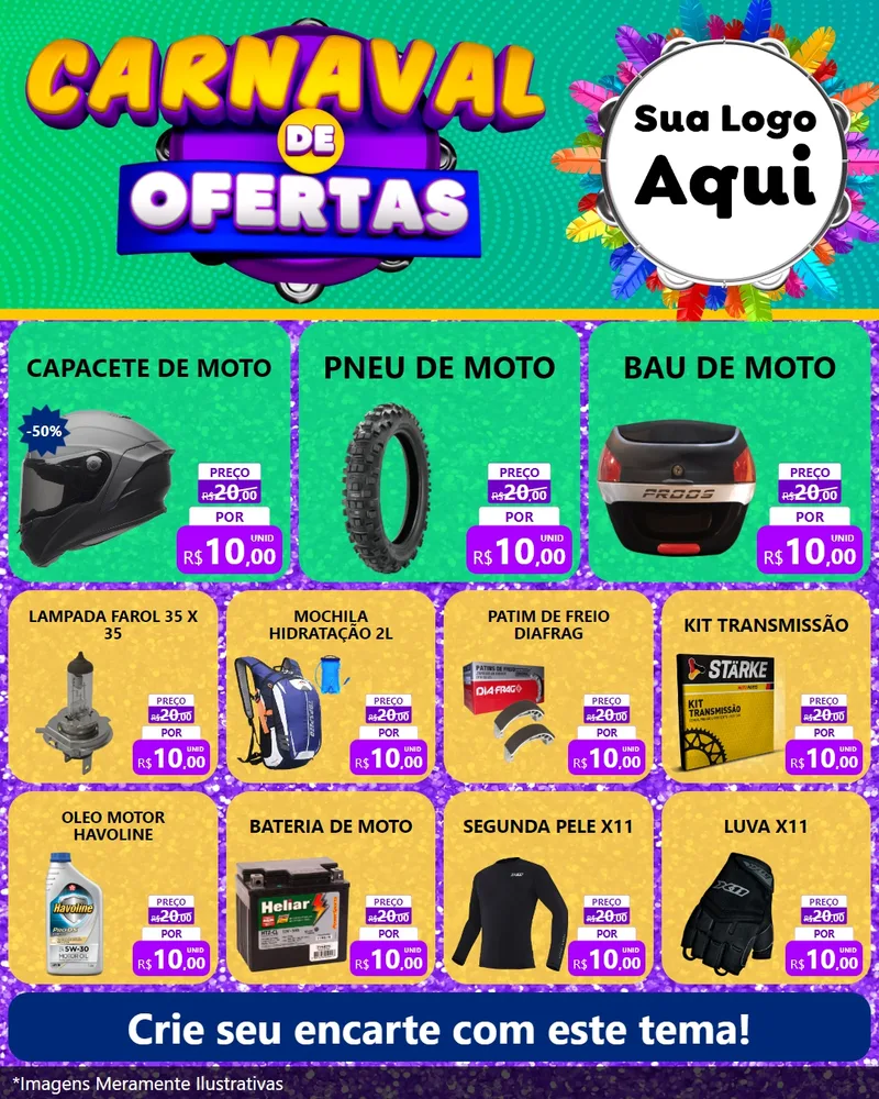 Modelo de Rede Social para Feed Instagram com o tema Carnaval de Ofertas para Moto peças
