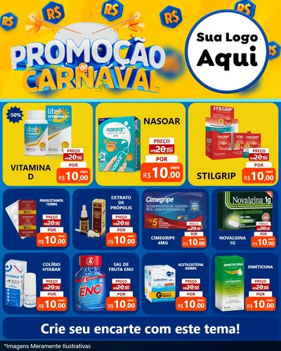 Modelo de Rede Social para Feed Instagram com o tema Promoção de Carnaval para Farmácia