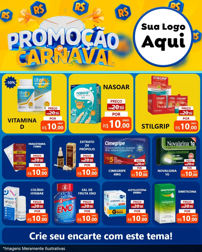 Modelo de Rede Social para Feed Instagram com o tema Promoção de Carnaval para Farmácia
