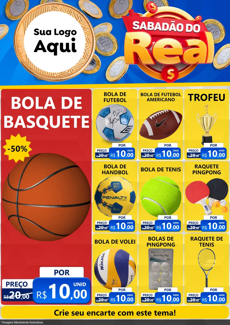 Modelo de Encarte para Encarte A4 Vertical com o tema Sabadão do Real para Artigos Esportivos