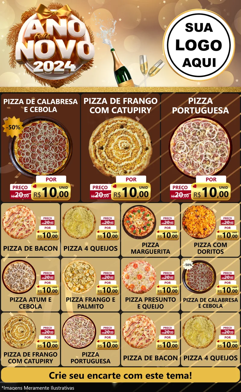 Modelo de Encarte para Encarte Grande com o tema Feliz Ano Novo 2027 para Pizzaria