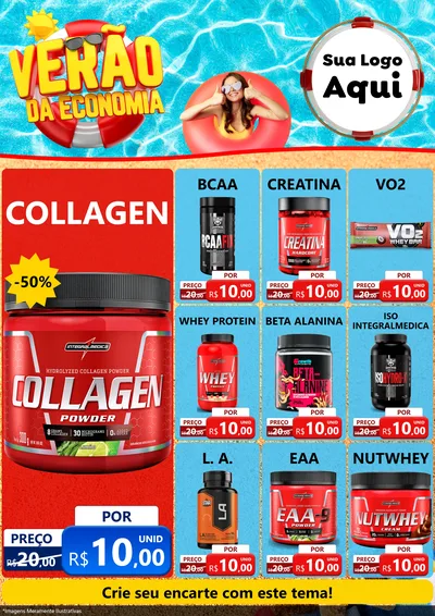 Modelo de Encarte para Encarte A4 Vertical com o tema Verão da Economia para Suplementos alimentares