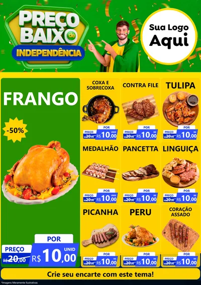 Modelo de Encarte para Encarte A4 Vertical com o tema Preço Baixo de Independência para Assados