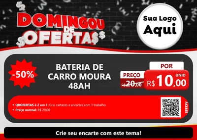 Modelo de Cartaz para Cartaz A4 Horizontal com o tema Domingou de Ofertas para Baterias Elétricas