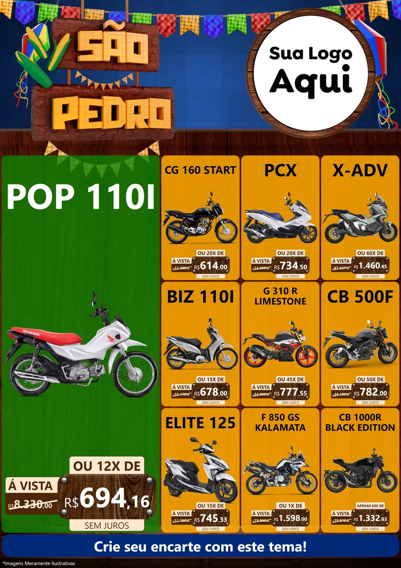 Modelo de Encarte para Encarte A4 Vertical com o tema São Pedro para Concessionaria de Motos