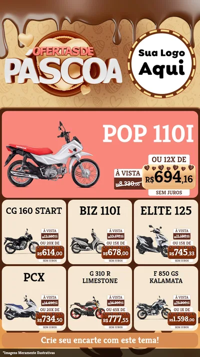 Modelo de Rede Social para Stories com o tema Ofertas de Páscoa para Concessionaria de Motos