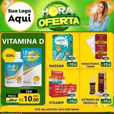Modelo de Rede Social para Feed Facebook com o tema Hora da Oferta para Farmácia