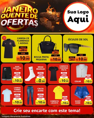 Modelo de Rede Social para Feed Instagram com o tema Janeiro Quente de Ofertas para Roupas e acessórios