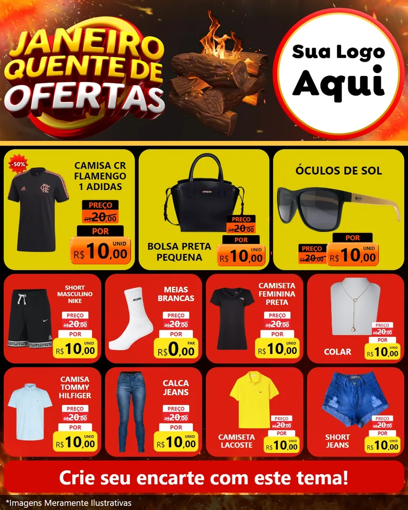 Modelo de Rede Social para Feed Instagram com o tema Janeiro Quente de Ofertas para Roupas e acessórios