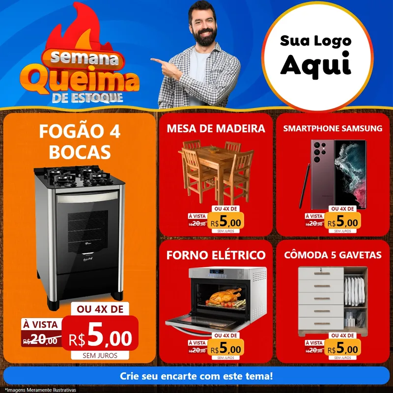 Modelo de Rede Social para Feed Facebook com o tema Semana Queima de Estoque para Móveis e Eletro