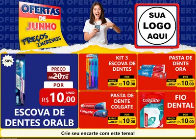 Modelo de Encarte para Encarte A4 Horizontal com o tema Ofertas de Junho - Preços Incríveis para Higiene Pessoal