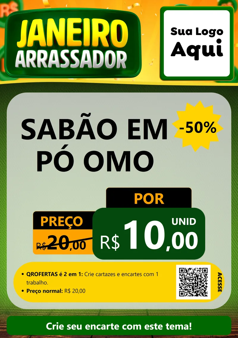 Modelo de Cartaz para Cartaz A4 Vertical com o tema Janeiro Arrasador para Produtos de Limpeza