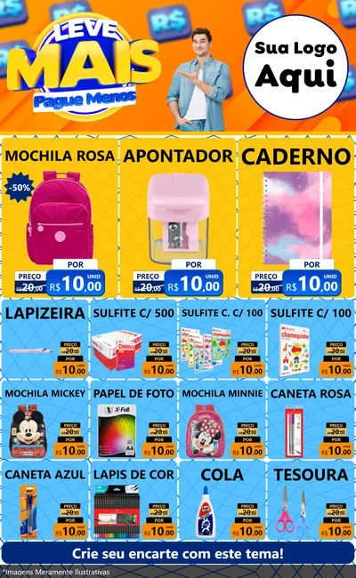 Modelo de Encarte para Encarte Grande com o tema Leve Mais, Pague Menos para Papelaria