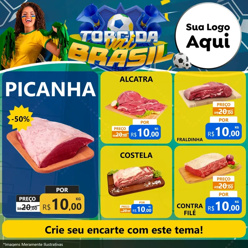 Modelo de Rede Social para Feed Facebook com o tema Torcida Vai Brasil - Copa para Açougue