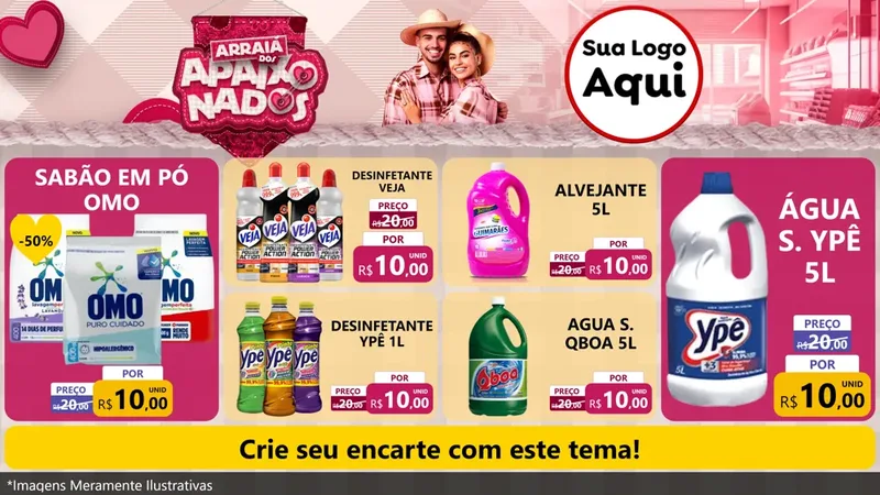 Modelo de TV para TV Horizontal com o tema Arraiá dos Apaixonados - Junina para Produtos de Limpeza