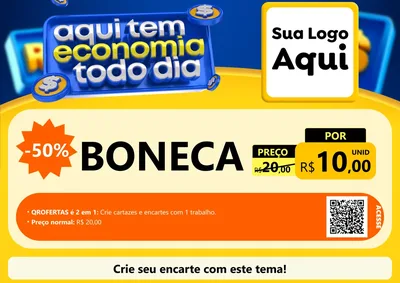 Modelo de Cartaz para Cartaz A4 Horizontal com o tema Aqui Tem Economia Todo Dia para Brinquedos