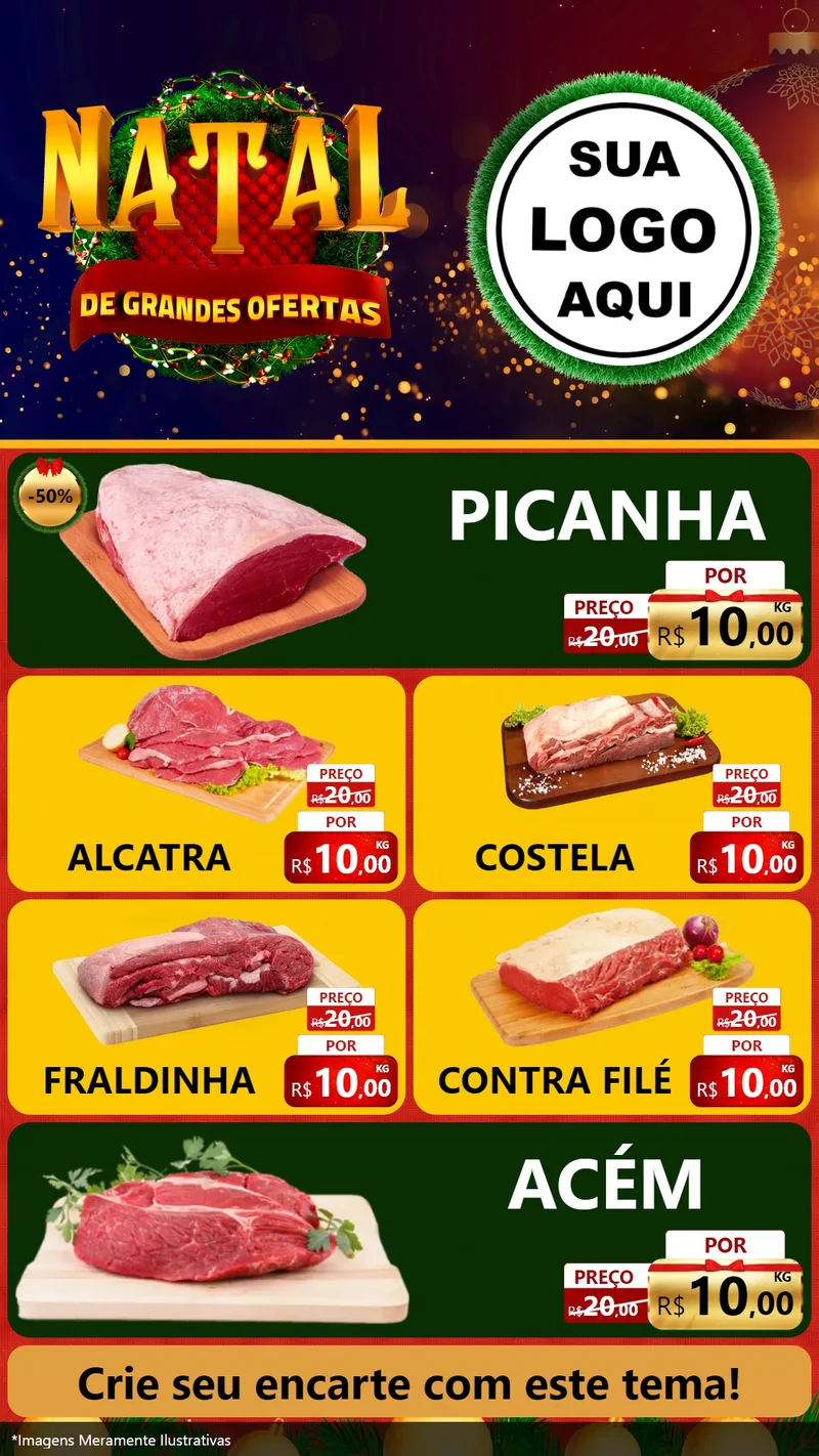 Modelo de TV para TV Vertical com o tema Natal de Grandes Ofertas para Açougue