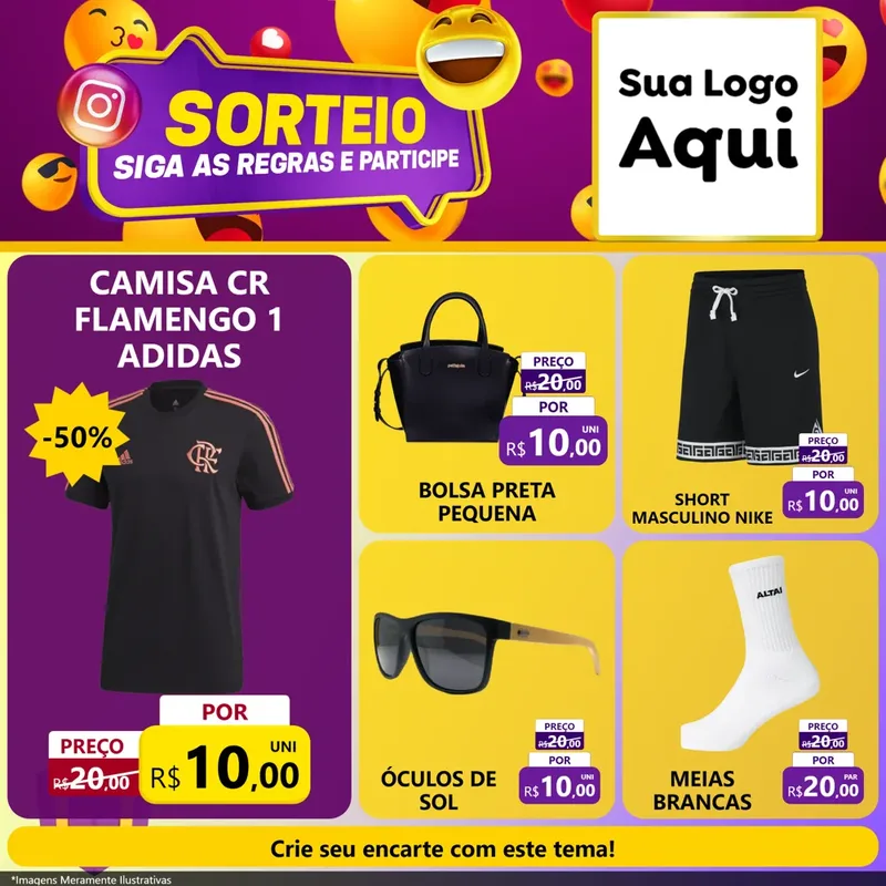 Modelo de Rede Social para Feed Facebook com o tema Sorteio para Roupas e acessórios