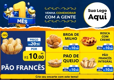 Modelo de Encarte para Encarte A4 Horizontal com o tema Um Mês de Aniversário para Padaria