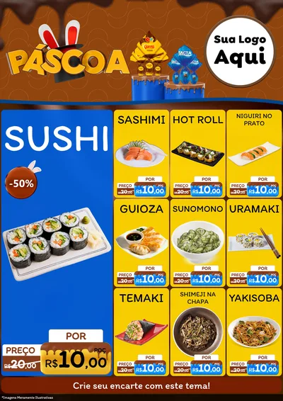 Modelo de Encarte para Encarte A4 Vertical com o tema Páscoa para Comida japonesa