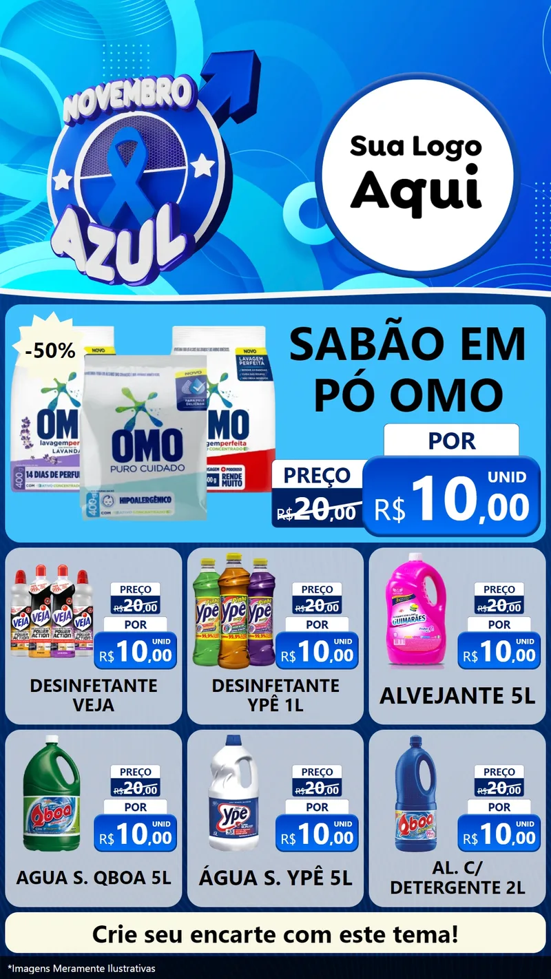 Modelo de Rede Social para Stories com o tema Novembro Azul para Produtos de Limpeza