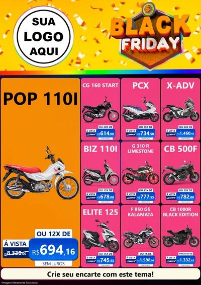 Modelo de Encarte para Encarte A4 Vertical com o tema Black Friday para Concessionaria de Motos