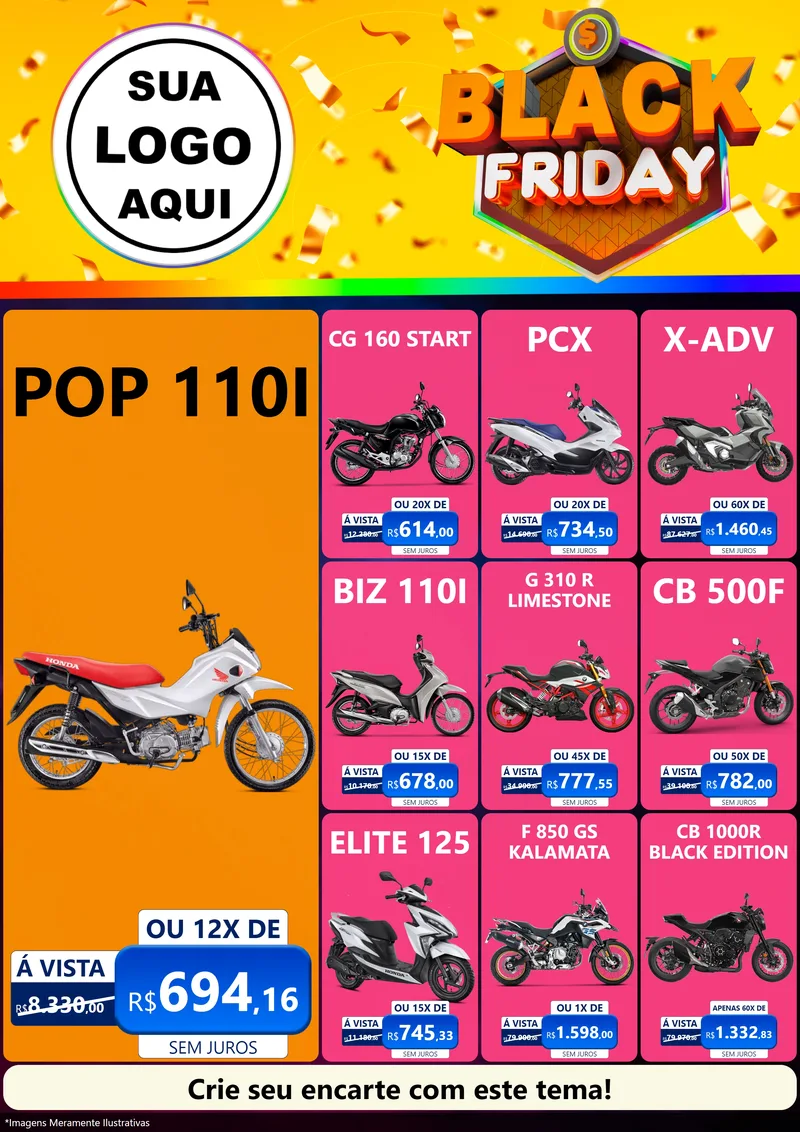 Modelo de Encarte para Encarte A4 Vertical com o tema Black Friday para Concessionaria de Motos