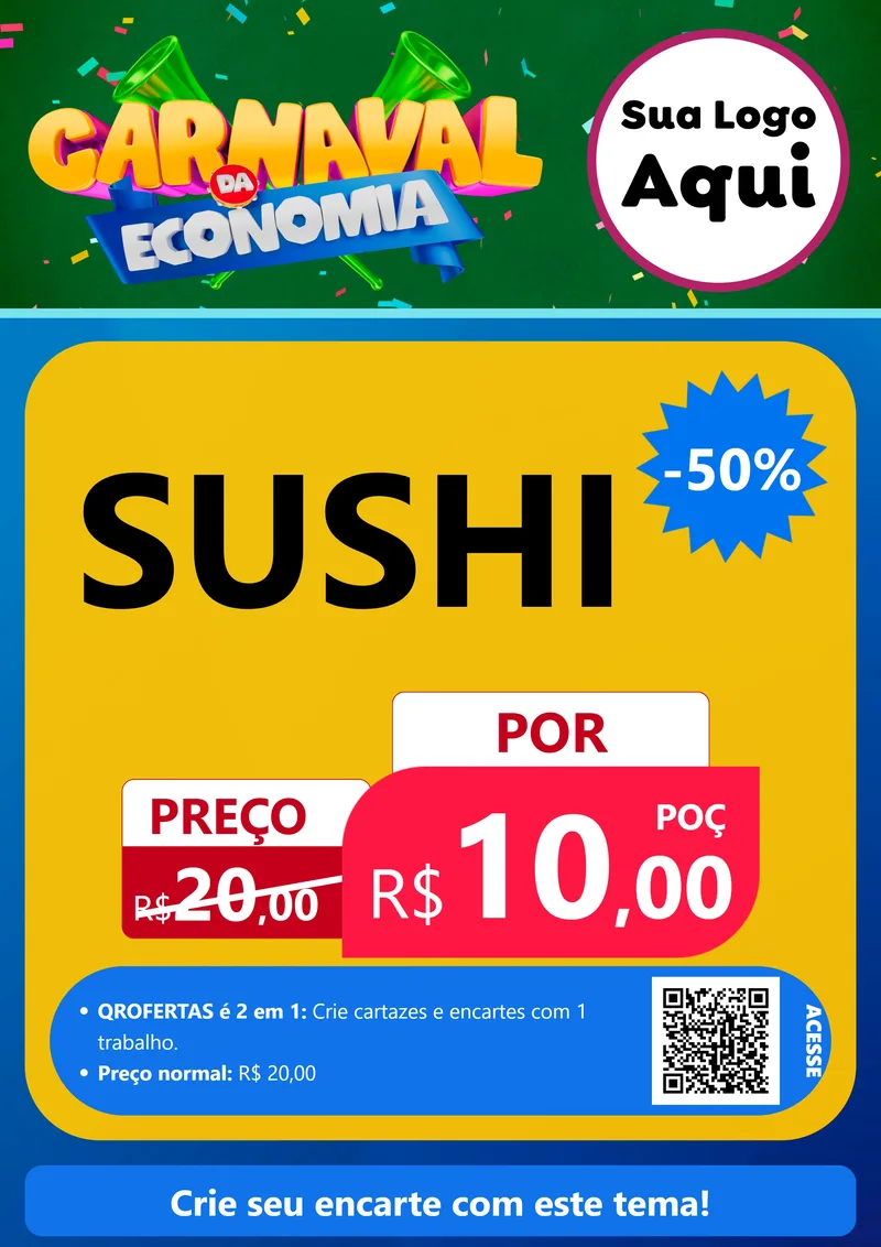 Modelo de Cartaz para Cartaz A4 Vertical com o tema Carnaval da Economia para Comida japonesa