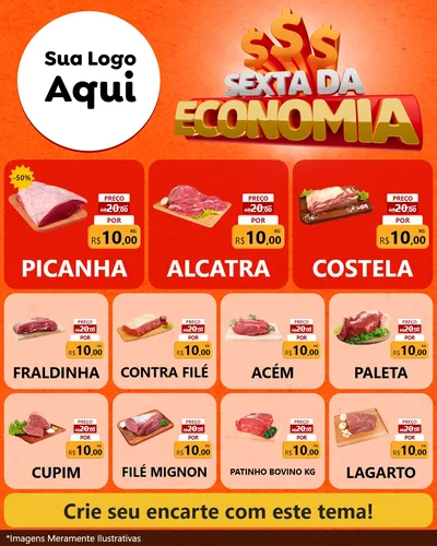 Modelo de Rede Social para Feed Instagram com o tema Sexta da Economia para Açougue