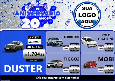 Modelo de Encarte para Encarte A4 Horizontal com o tema Promoção de Aniversário - 20 Anos para Concessionaria de Carros